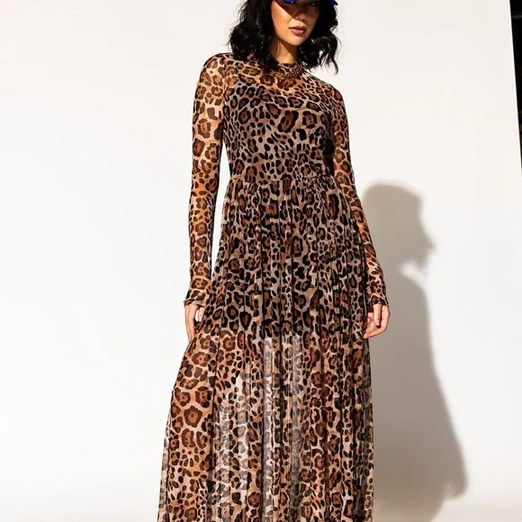 BNWT Dressed in LALA Brown and Black Ruffled Long Sleeve Sundress - Picture 1 of 4